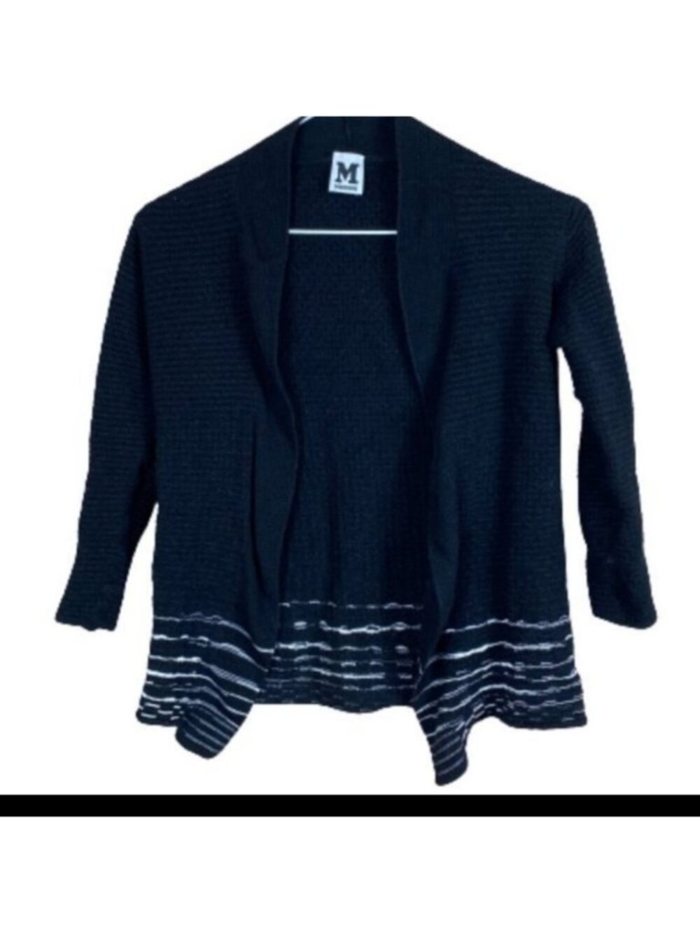 M by Missoni Cropped Cardigan - Size 40 / US 4 - Black, White, Striped, Knit,